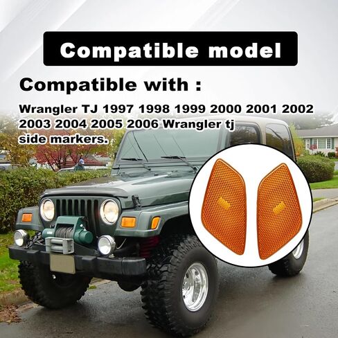 2 pcs Left & Right Front Side Marker Lights Housings Compatible with 1997-2006 JP Wrangler TJ Fender Turn Signal Lens Assembly Replaces 55155629AC 55155628AC in Saudi Arabia