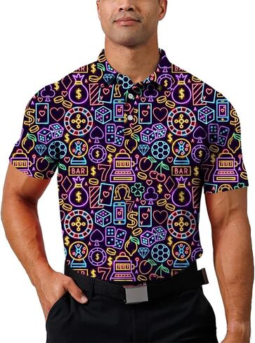 Mens Golf Shirt Moisture Wicking Quick-Dry 3D Printed Performance Polo Summer in Kuwait