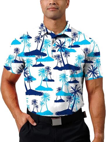 Mens Golf Shirt Moisture Wicking Quick-Dry 3D Printed Performance Polo Summer in Kuwait