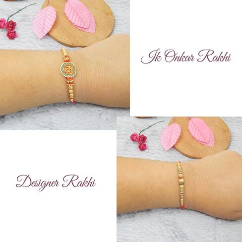 Fresh Vibes Ik Onkar Golden Metal Sikh Symbol Rakhi for Brother - Combo Set of 2 Rakhis for Raksha Bandhan (Tilak Included), One Size, Metal in Saudi Arabia