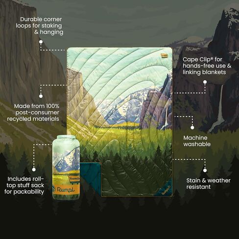 Rumpl Original Puffy Blanket - Warm Puffy Camping Blanket, 100% Recycled Polyester Insulation, Lightweight, Packable, Water-Resistant, Outdoor Puffer Blanket, 52"x75", Yosemite in Kuwait