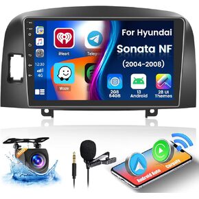 【4+64GB】 Double din for Hyundai Sonata 2004-2008 9 inch Car Stereo with Android Auto, 1080P Touch Screen Radio Bluetooth/FM/SWC/Mirror Link Backup Camera MIC in Kuwait