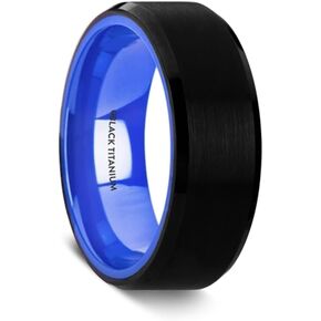 Roy Rose Jewelry Mens Black Titanium Blue Inside Inside Rings - Center Comfort Fit - 8mm wide - اسم النمط: Castor in Saudi Arabia