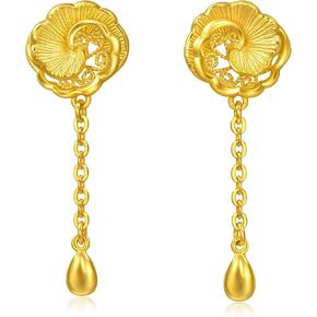 CHOW SANG SANG 999.9 24K Solid Gold Chinese Wedding Camellia Bloom Dangle Earrings for Women 95839E in Saudi Arabia