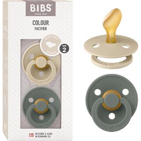 BIBS Pacifiers 6-18 Months | Colour Collection 2-Pack | BPA-Free Anatomical Natural Rubber Nipple | Made in Denmark | Vanilla/Pine Color Pacifier in Kuwait
