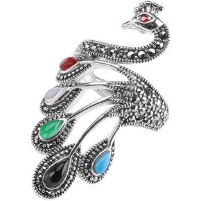 Vintage Peacock Statement Wrap Open Rings 925 Sterling Silver Statement Adjustable Knuckle Middle Rhinestone Bird Animal Band Finger Rings Comfort Fit Boho Delicate Ethnic Style Jewelry for Women in Kuwait