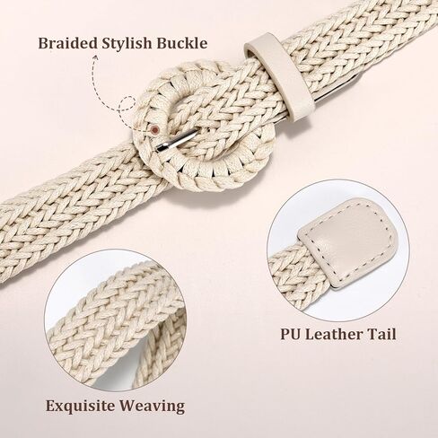 JASGOOD Women's Braided Woven Boho Belt - Skinny Waist Strap for Summer Dresses & Jeans(Width:0.9") in Saudi Arabia