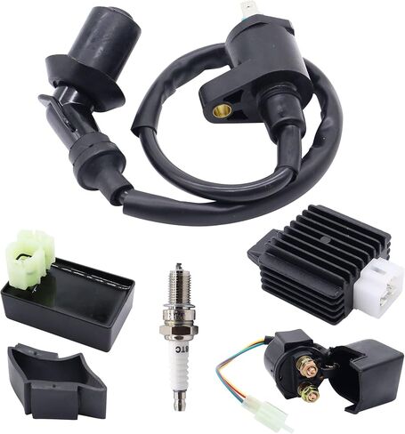 GY6 Ignition Coil 4+2 Pin AC CDI Box Starter Solenoid Relay Voltage Regulator Rectifier Spark Plug Compatible with Tao tao 50cc 150cc ATM50 Pony VIP Powermax Roketa Scooter Moped Pit Dirt Bike in Saudi Arabia