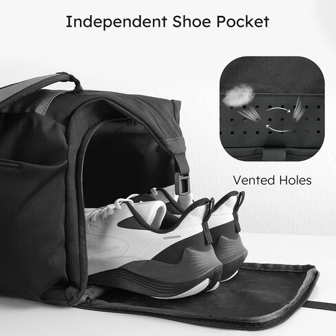 حقيبة رياضية مع حجرة أحذية وجيب مبلل وحقيبة دفل قابلة للتحويل وحقيبة ظهر رياضية مقاومة للماء مع حاملي زجاجات حقيبة ظهر متعددة الأغراض لعطلة نهاية الأسبوع للرجال - أسود in Kuwait
