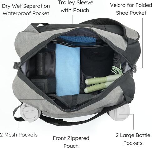 حقيبة رياضية مع حجرة أحذية وجيب مبلل وحقيبة دفل قابلة للتحويل وحقيبة ظهر رياضية مقاومة للماء مع حاملي زجاجات حقيبة ظهر متعددة الأغراض لعطلة نهاية الأسبوع للرجال - أسود in Kuwait