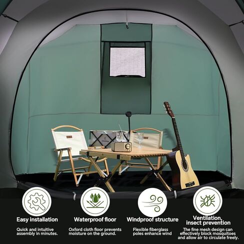 خيمة تخيم عائلية من 4 شخص مع الشرفة ، ملجأ للتخييم مقاوم للطقس مع طراز Rainfly ، غرفتان ، خيمة عائلية سهلة مع منطقة معيشة في الهواء الطلق ، الفناء الخلفي ، المشي لمسافات طويلة in Kuwait