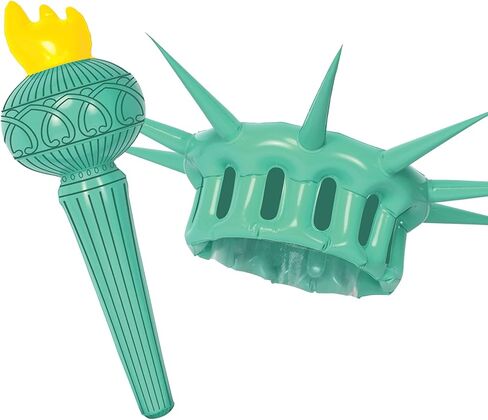تمثال Bistle القابل للنفخ من Liberty Crown & Torch ، إكسسوارات الحزب الوطني ، الزي الرابع من يوليو لأحداث المسيرات ، التاج - 22 "Torch - 17½" in Saudi Arabia