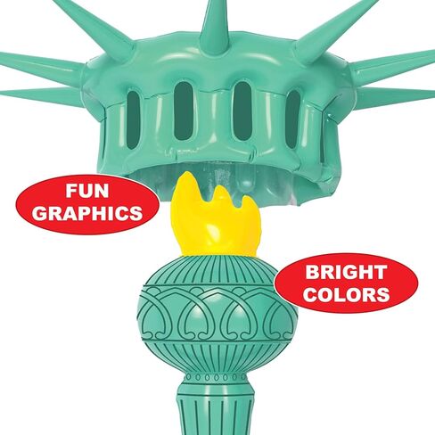 تمثال Bistle القابل للنفخ من Liberty Crown & Torch ، إكسسوارات الحزب الوطني ، الزي الرابع من يوليو لأحداث المسيرات ، التاج - 22 "Torch - 17½" in Saudi Arabia