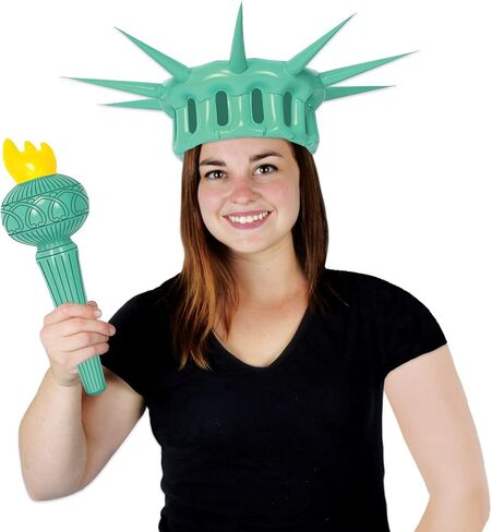 تمثال Bistle القابل للنفخ من Liberty Crown & Torch ، إكسسوارات الحزب الوطني ، الزي الرابع من يوليو لأحداث المسيرات ، التاج - 22 "Torch - 17½" in Saudi Arabia