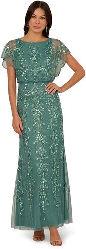 Adrianna Papell Women's Beaded Blouson Long Dress, Green Slate in Saudi Arabia