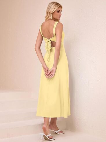 EYNMIN Lace Strap Midi Dress Sweetheart Neckline Bow Tie Backless A Line Wedding Guest Dresses for Women Casual Sundress in Saudi Arabia