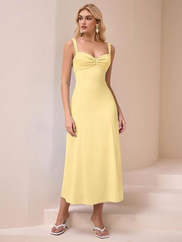 EYNMIN Lace Strap Midi Dress Sweetheart Neckline Bow Tie Backless A Line Wedding Guest Dresses for Women Casual Sundress in Saudi Arabia