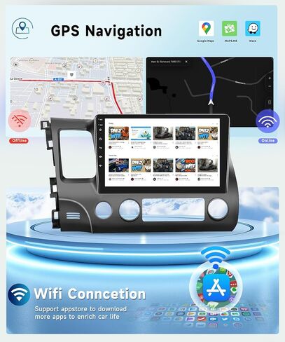 راديو سيارة 8 Core 4G+64G لسيارة Honda Civic 2006 2007 2008 2009 2010 2011، ستيريو سيارة لاسلكي Carplay Android Auto، شاشة لمس IPS 10.1 بوصة مع WiFi، GPS، بلوتوث، FM/RDS، 32EQ DSP، كاميرا خلفية in Saudi Arabia