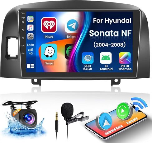 【4+64GB】 Double din for Hyundai Sonata 2004-2008 9 inch Car Stereo with Android Auto, 1080P Touch Screen Radio Bluetooth/FM/SWC/Mirror Link Backup Camera MIC in Kuwait
