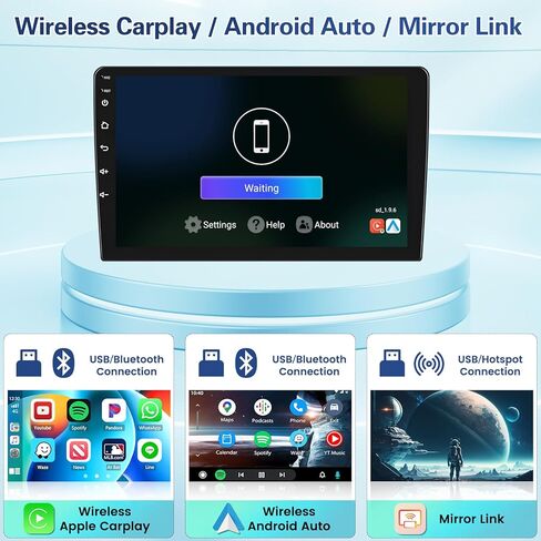 【4+64GB】 Double din for Hyundai Sonata 2004-2008 9 inch Car Stereo with Android Auto, 1080P Touch Screen Radio Bluetooth/FM/SWC/Mirror Link Backup Camera MIC in Kuwait