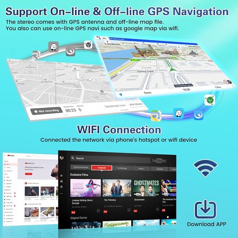 【4+64GB】 Double din for Hyundai Sonata 2004-2008 9 inch Car Stereo with Android Auto, 1080P Touch Screen Radio Bluetooth/FM/SWC/Mirror Link Backup Camera MIC in Kuwait