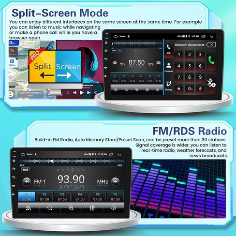【4+64GB】 Double din for Hyundai Sonata 2004-2008 9 inch Car Stereo with Android Auto, 1080P Touch Screen Radio Bluetooth/FM/SWC/Mirror Link Backup Camera MIC in Kuwait