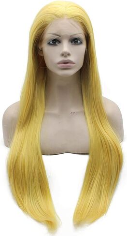 Mxangel Long Straight Half Hand Tied Yellow Celebrity Synthetic Lace Front Wig Natural in Saudi Arabia