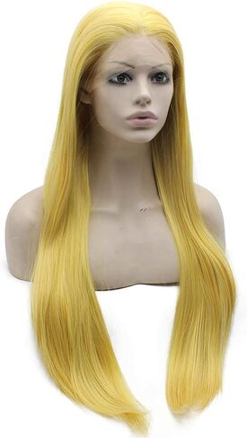 Mxangel Long Straight Half Hand Tied Yellow Celebrity Synthetic Lace Front Wig Natural in Saudi Arabia