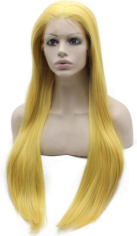 Mxangel Long Straight Half Hand Tied Yellow Celebrity Synthetic Lace Front Wig Natural in Saudi Arabia