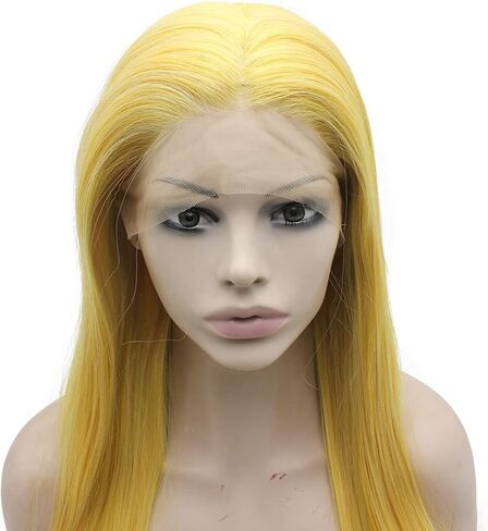 Mxangel Long Straight Half Hand Tied Yellow Celebrity Synthetic Lace Front Wig Natural in Saudi Arabia