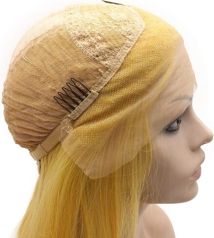 Mxangel Long Straight Half Hand Tied Yellow Celebrity Synthetic Lace Front Wig Natural in Saudi Arabia