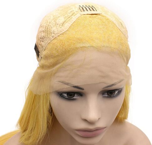 Mxangel Long Straight Half Hand Tied Yellow Celebrity Synthetic Lace Front Wig Natural in Saudi Arabia