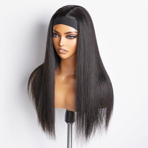 yaki شعر مستعار على عداد الرأس المستقيم للنساء السوداء الاصطناعية ناعمة مثل ارتداء الشعر البشري واذهب غير معلوم نصف شعر مستعار طبيعي أسود طبيعي مع عقال متصلة (أسود طبيعي ، 24 بوصة) in Saudi Arabia
