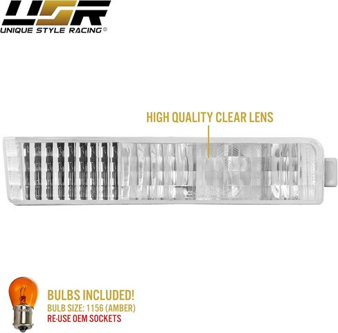 USR 90-91 Accord Front Turn Signal Bumper Lamps (Left + Right) Pair - Compatible with 1990-1991 Honda Accord 2 Door Coupe and 4 Door Sedan All Models/Trims (CLEAR LIGHTS) in Saudi Arabia