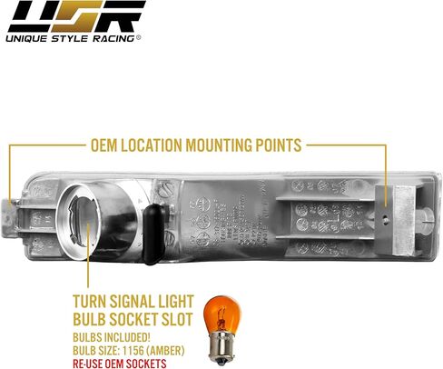 USR 90-91 Accord Front Turn Signal Bumper Lamps (Left + Right) Pair - Compatible with 1990-1991 Honda Accord 2 Door Coupe and 4 Door Sedan All Models/Trims (CLEAR LIGHTS) in Saudi Arabia