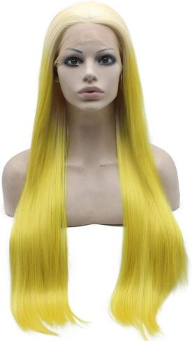 Mxangel Long Straight Half Hand Tied Yellow Celebrity Synthetic Lace Front Wig Natural in Saudi Arabia