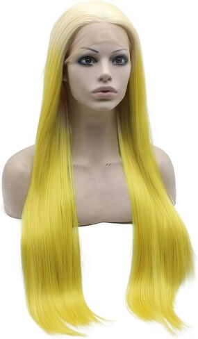 Mxangel Long Straight Half Hand Tied Yellow Celebrity Synthetic Lace Front Wig Natural in Saudi Arabia