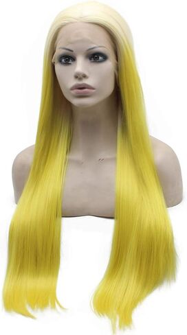 Mxangel Long Straight Half Hand Tied Yellow Celebrity Synthetic Lace Front Wig Natural in Saudi Arabia