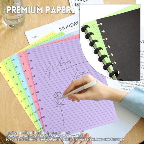120 Sheets/240 Pages Letter Size Discbound Lined Refill Paper, A4 Loose Leaf Paper White 11-Disc Thicker Refillable Planner Inserts, 8.5 X 11 Inch, 120gsm in Kuwait