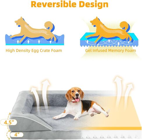 سرير كلب بسيط رائج من إسفنج جامبو لتقويم العظام للكلاب الكبيرة جدًا، أريكة أريكة للحيوانات الأليفة مقاومة للماء مع غطاء قابل للإزالة والغسل، رمادي، 41.75 بوصة × 31.5 بوصة × 8.75 بوصة in Kuwait