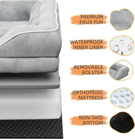 سرير كلب بسيط رائج من إسفنج جامبو لتقويم العظام للكلاب الكبيرة جدًا، أريكة أريكة للحيوانات الأليفة مقاومة للماء مع غطاء قابل للإزالة والغسل، رمادي، 41.75 بوصة × 31.5 بوصة × 8.75 بوصة in Kuwait