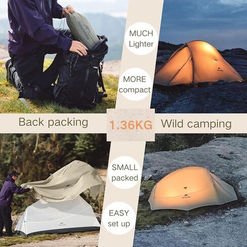 Naturehike 2024 Cloud up Pro Tent, Upgrade Ultralight Tents,1.23kg/2.7lbs,Double 1 Person Tent,for Cycle Camping,Backpacking,Hiking,Self-Standing, Construction,Easy Set up (Khaki) in Kuwait