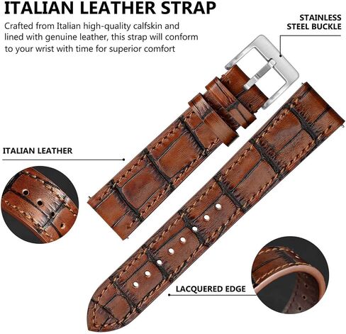 BISONSTRAP Sophisticated Watch Bands 18mm 20mm 22mm, Italian Leather with Alligator Embossed Pattern, Quick Release Replacement Straps in Saudi Arabia