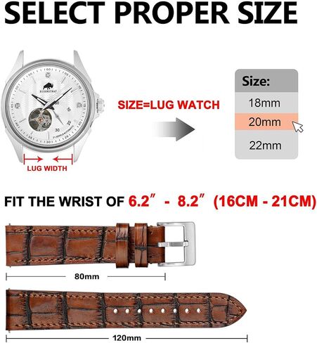 BISONSTRAP Sophisticated Watch Bands 18mm 20mm 22mm, Italian Leather with Alligator Embossed Pattern, Quick Release Replacement Straps in Saudi Arabia