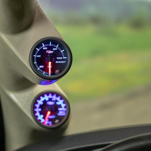GlowShift Tinted 7 Color 100 PSI Turbo Boost Kit - يشمل خرطوم وتجهيزات ميكانيكية - الاتصال الأسود - العدسة المدخنة - لشاحنات الديزل - 2-1/16 "52 ملم in Saudi Arabia