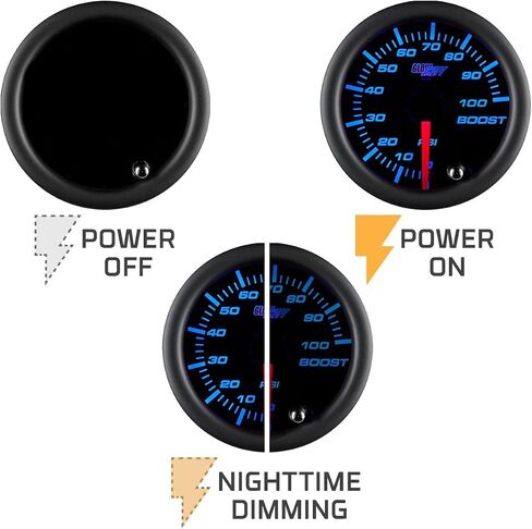 GlowShift Tinted 7 Color 100 PSI Turbo Boost Kit - يشمل خرطوم وتجهيزات ميكانيكية - الاتصال الأسود - العدسة المدخنة - لشاحنات الديزل - 2-1/16 "52 ملم in Saudi Arabia