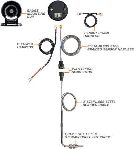 Glowshift Elite 10 Color 1500 F pyrometer Garome Gas Terfereal Terge egt kit - يشمل نوع K Probe - Dial أسود - عدسة ملونة - وظيفة استدعاء الذروة - لشاحنات الديزل - 2-1/16 "52 ملم in Saudi Arabia