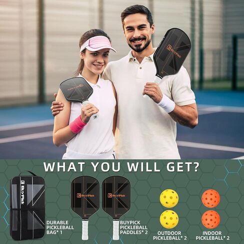 Pickleball Paddles Set of 2, USAPA Approved Carbon Fiber Surface Paddles with Anti-Slip Sweat-Absorbing Grip &16MM Racket, Light Pickleball Set with 2 Pickleball Paddle 4 PE Balls& 1 Bag in Saudi Arabia