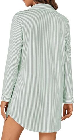 OPOIPIN Women's Striped Nightgown Collar V Neck Button Down Long Sleeve Sleep Shirt Top Nightdress in Saudi Arabia