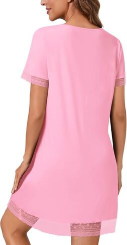 KIFOVEN Women’s Nightgown Short Sleeve Sleepshirt Sheer Mesh Lace Trim V Neck Nightshirt Sleepwear Nightdress in Saudi Arabia